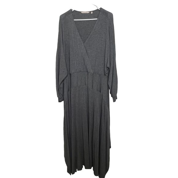 Soft Surroundings 1X Dress Grey Sharkbite Dolman MIDI V-neck 3/4 Sleeve o7 - Picture 1 of 8